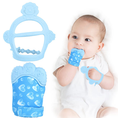Vicloon Baby Beißhandschuhe mit Beißring Spielzeug, Weicher Beissring Baby,BPA Frei,Beruhigen Sie wundes Zahnfleisch,Handschuhe Beißring Spielzeug für 0-6 Monate Baby-Blau