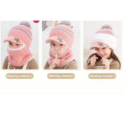 YONKOUNY Kinder Wintermütze Jungen Mädchen Warm Niedlich Strickmütze Schalmütze Schlupfmütze Beanie Mütze mit Fleecefutter