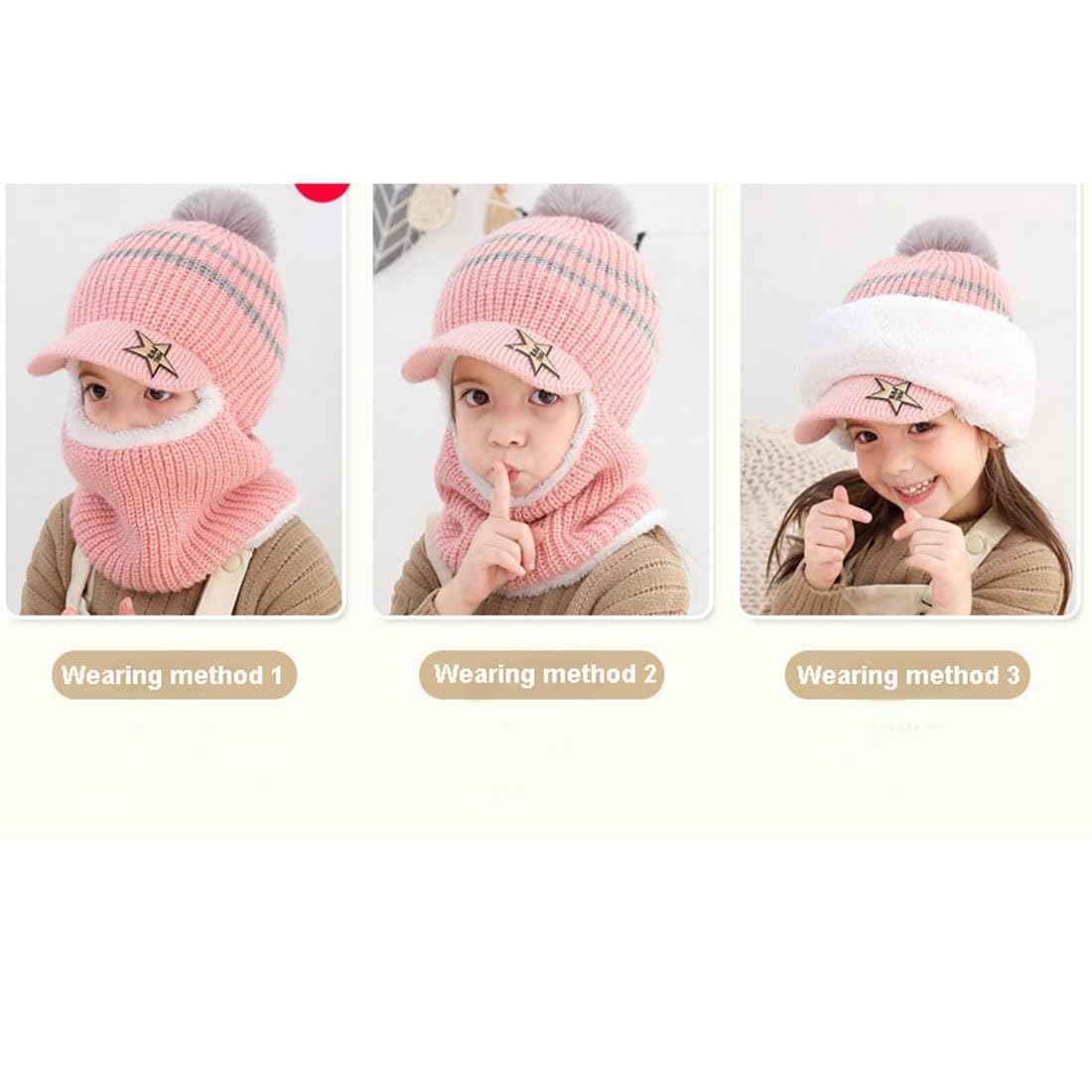 YONKOUNY Kinder Wintermütze Jungen Mädchen Warm Niedlich Strickmütze Schalmütze Schlupfmütze Beanie Mütze mit Fleecefutter