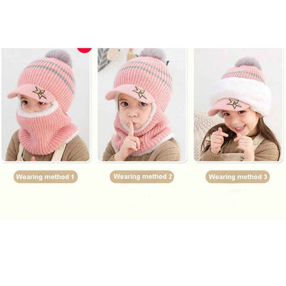 YONKOUNY Kinder Wintermütze Jungen Mädchen Warm Niedlich Strickmütze Schalmütze Schlupfmütze Beanie Mütze mit Fleecefutter