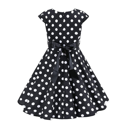FYMNSI Girls Vintage 1950s Rockabilly Dress Party Dresses Retro Polka Dot Floral Pattern A-Line Party Dresses Pleated Skirt Knee Length for 4-12 Years 