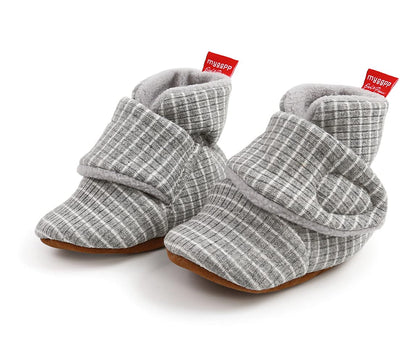 Sehfupoye Toddler Baby Boys Girls Cotton Booties Shoes Striped Soft Sole Newborn First Hiking Shoes Warm Fleece Boots 0-18M
