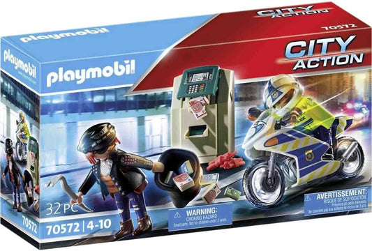 PLAYMOBIL City Action 70572 Polizei-Motorrad: Verfolgung des Geldräubers, Für Kinder von 4-10 Jahre