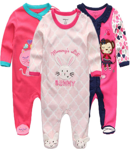 Kiddiezoom Unisex Baby-Jungen Mädchen Schlafstrampler Pyjamas Baumwolle Overalls Strampler, 3er Pack