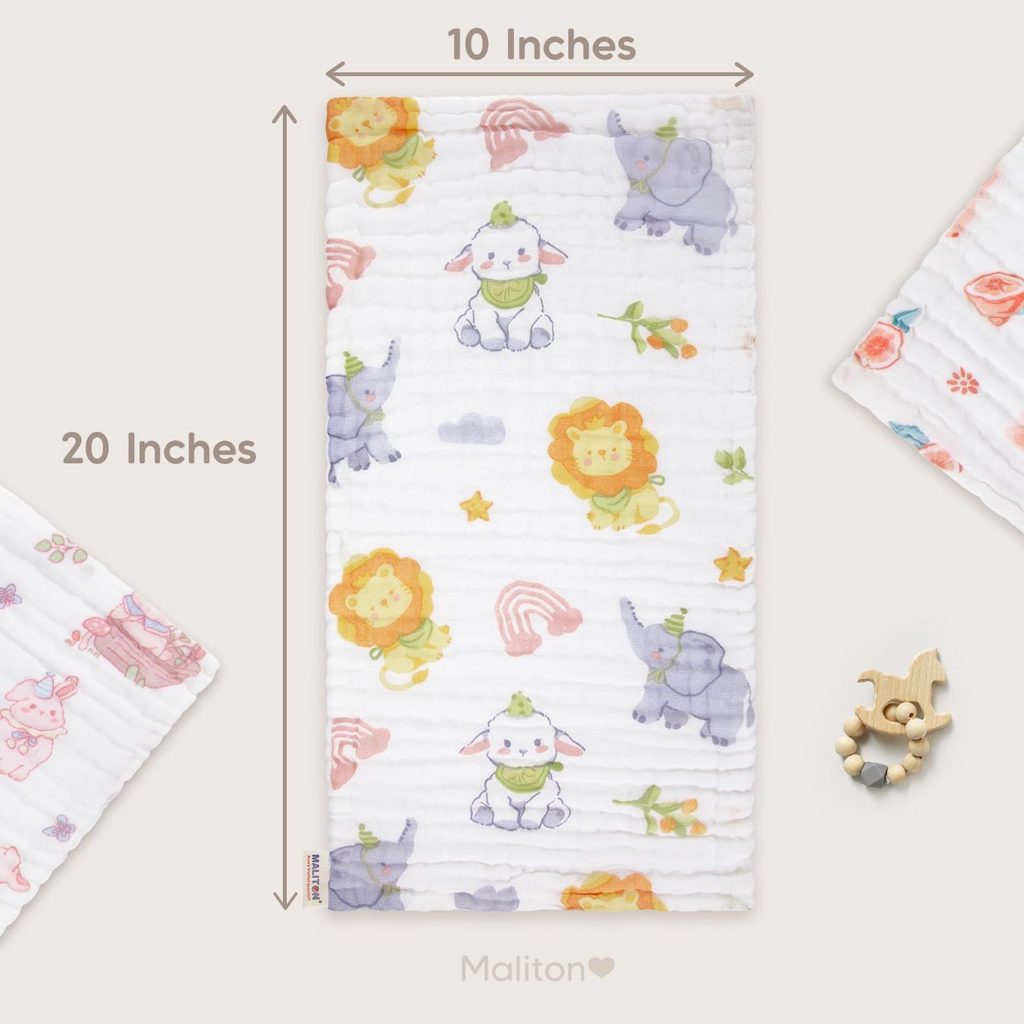 Maliton 6 Stück Baby Spucktücher für Jungen/Mädchen,aus 100% Baumwollem,weich, langlebig, luftdurchlässig und extrem saugstark (Zoo-Muster),50x25cm