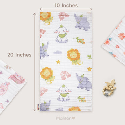 Maliton 6 Stück Baby Spucktücher für Jungen/Mädchen,aus 100% Baumwollem,weich, langlebig, luftdurchlässig und extrem saugstark (Zoo-Muster),50x25cm