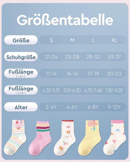 Kyopp 10 Paar Socken Kinder Mädchen und Jungen Klassisch Socken Lustig Cotton Socken Crew Socks Winter/Sommer