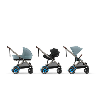 CYBEX Gold Kinderwagen e-GAZELLE S, Ab Geburt bis ca. 4 Jahre, Max. 22 kg (Single-Modus) / 2x 22 kg (Duo-Modus), All-in-1-System mit E-Antrieb und 20+ Konfigurationen, Stone Grey