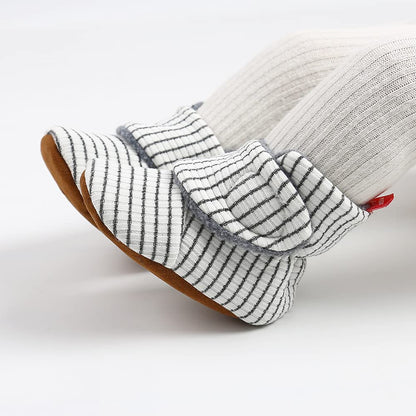 Sehfupoye Toddler Baby Boys Girls Cotton Booties Shoes Striped Soft Sole Newborn First Hiking Shoes Warm Fleece Boots 0-18M