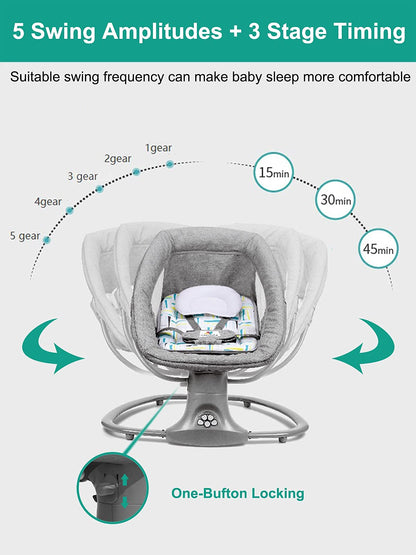 Sianldcone Baby Cradle, Bassinet Baby Toddler Cradle, Baby Bedside Table, Foldable Convertible Co-Sleeping Baby Bed with Music, 5-Swaying Gears (HR00 Pink) 