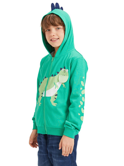 Alleen Boys' Sweat Jacket Hoodie Long Sleeve Cotton Children's Pullover Dino Hoodie Jacket with Hood and Zip 