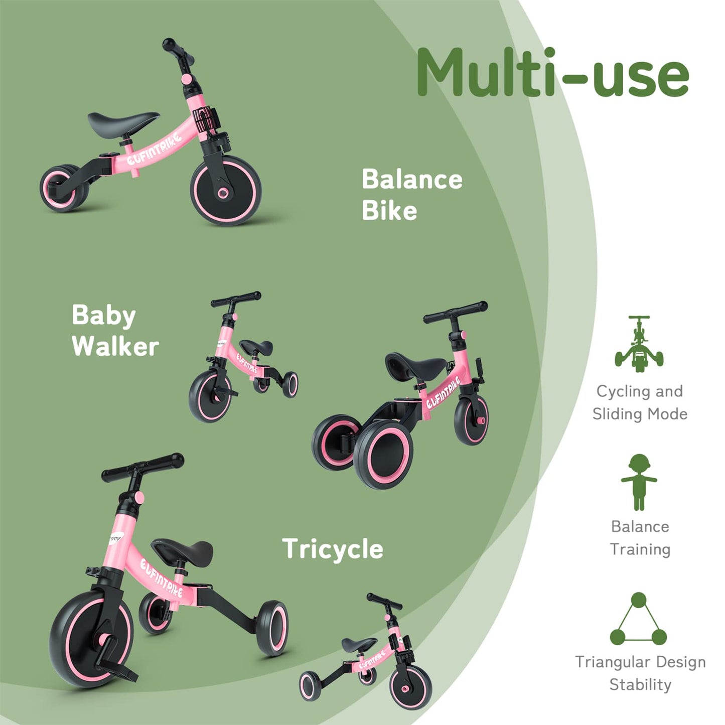 besrey 5 in 1 Laufräder Laufrad Kinderdreirad Dreirad Lauffahrrad Lauflernhilfe für Kinder ab 1 Jahre bis 4 Jahren (Schwarz) - Meloni2