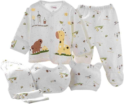 Gajaous 5 Pieces Newborn 0-3 M Boys Girls Baby Cotton Clothing Tops Hat Trousers Suit Outfit Sets One Size