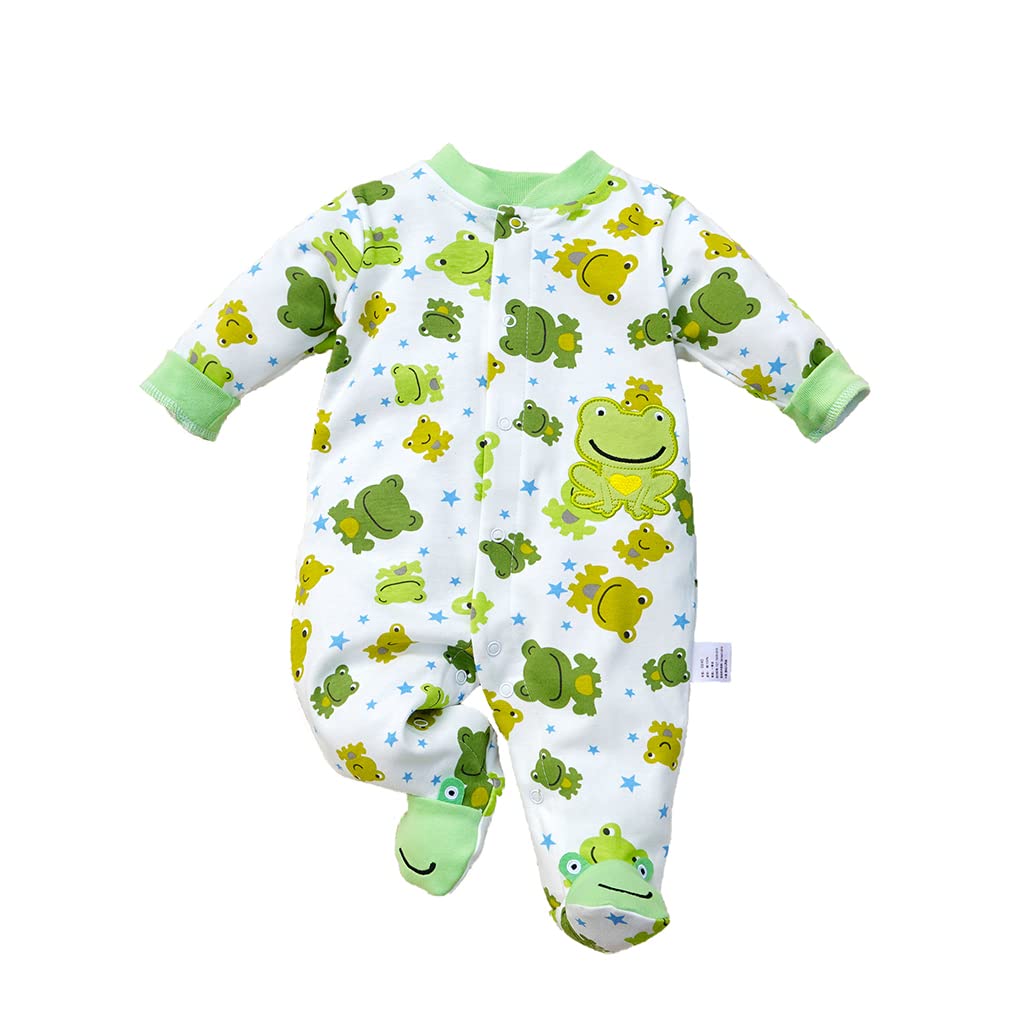 KIDDLETOWN Baby Pyjamas Newborn Baby Girls 0-3 Months Organic Cotton Long Sleeve Popper Frog Cartoon