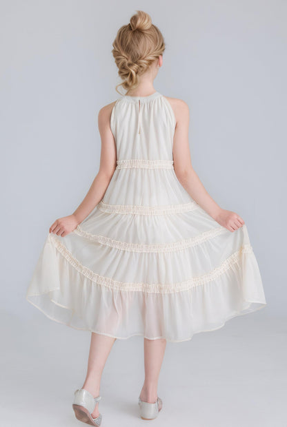 SOLOCOTE Girls Midi Dress Sleeveless Off Shoulder Ruffles A-Line Summer Elegant Casual Dress 