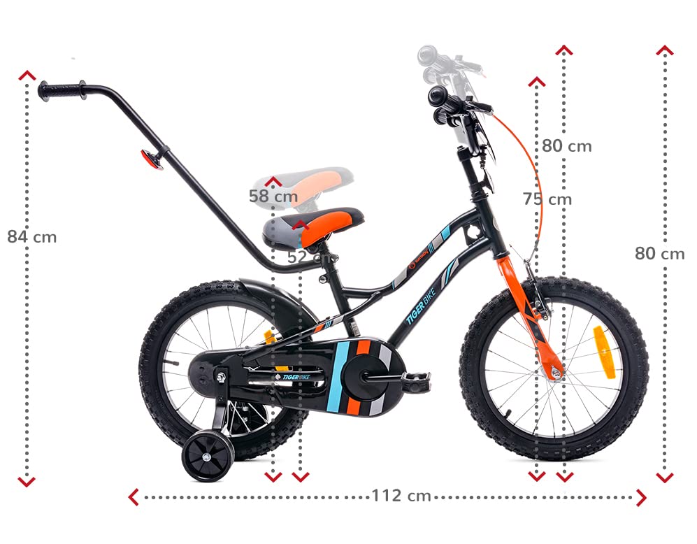 sun baby Jungenfahrrad Kinderfahrrad 14 und 16 Zoll Jungen Tiger Tracker Bike Leicht Stützräder mit Schubstange ab 2-6 Jahre BMX Fahrrad Kinder - Meloni2