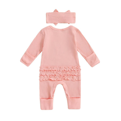 Geagodelia Baby Girl Romper + Headband Newborn Clothing Outfit Jumpsuit Baby Clothes Soft Baby Romper 