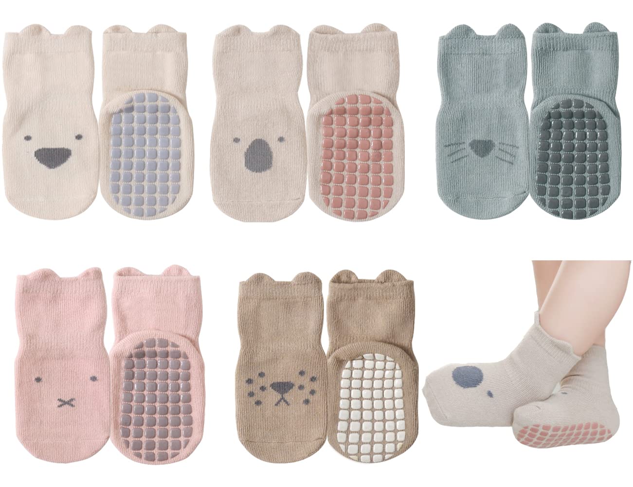 Rutschfeste Socken für Baby Mädchen Jungen 5 Paar Kinder Anti Rutsch Socken Sportsocken Stoppersocken
