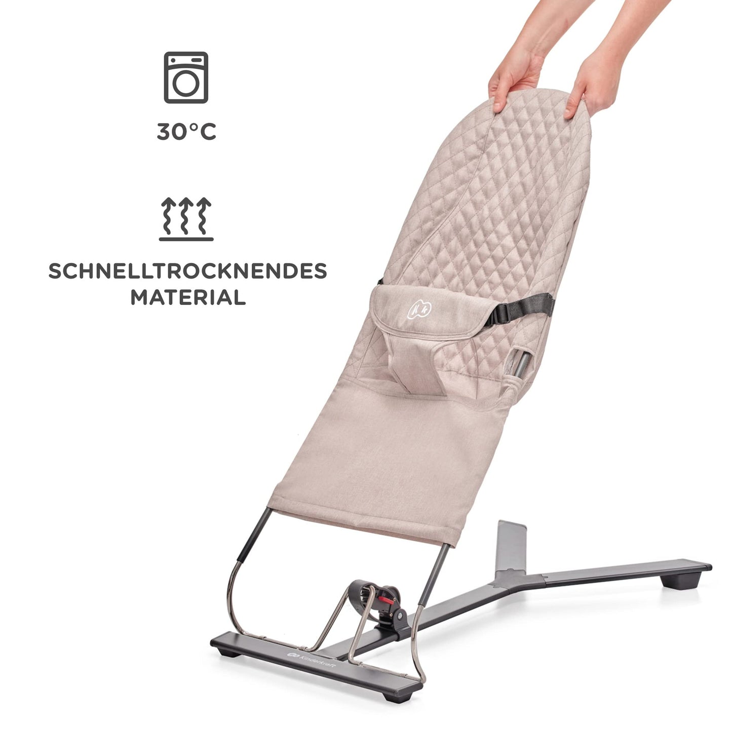 Kinderkraft MIMI Baby Rocker Play Bar with 2 Toys, Adjustable Backrest, Soft Material, Minimalist Scandinavian Design, Foldable, Grey