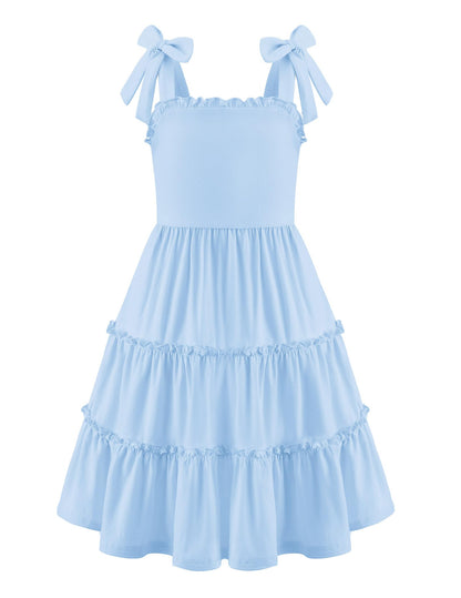 Arshiner Mädchen Kleider Fliege Trägerkleid Kinder Baumwolle Sommerkleid Ärmelloses A-Linie Swingkleid Schulterfrei Elegant Freizeitkleid für Mädchen 5-15 Jahre