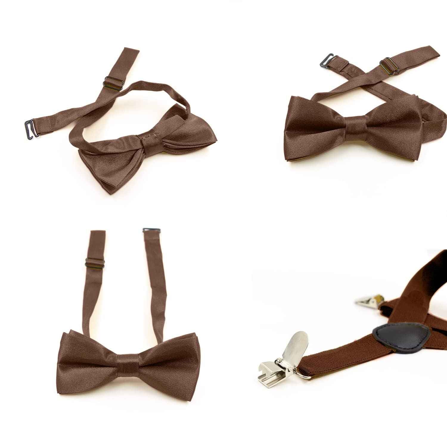 HANERDUN Unisex Boys Girls Bow Tie Braces with Three Clothes Clips on Waistband