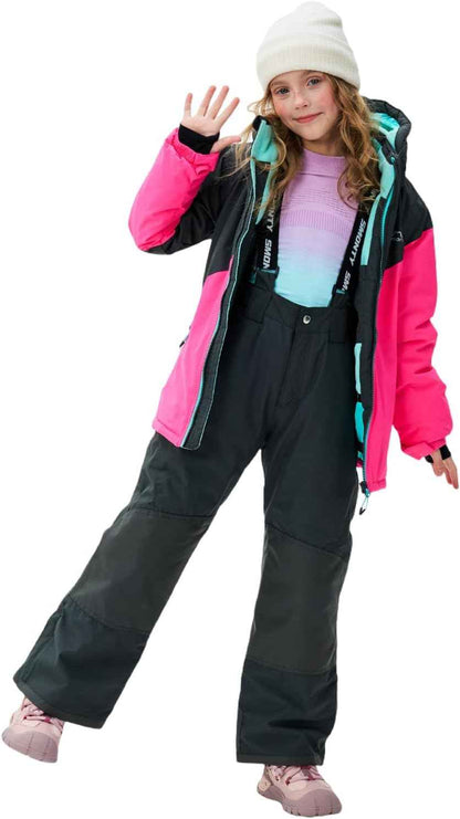 Children's Ski Suit Girls Waterproof Windproof and Warm 2-Piece with Hood 6-16 Years Outdoor Sports, Mountaineering, Skiing