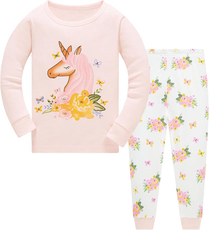 TEDD Girls' Pyjamas, Cotton, Cute, Unicorn, Long Sleeves, Two-Piece Pyjamas Set, Kids’ Sleepwear, Winter, Christmas, Sizes 1-12 Years