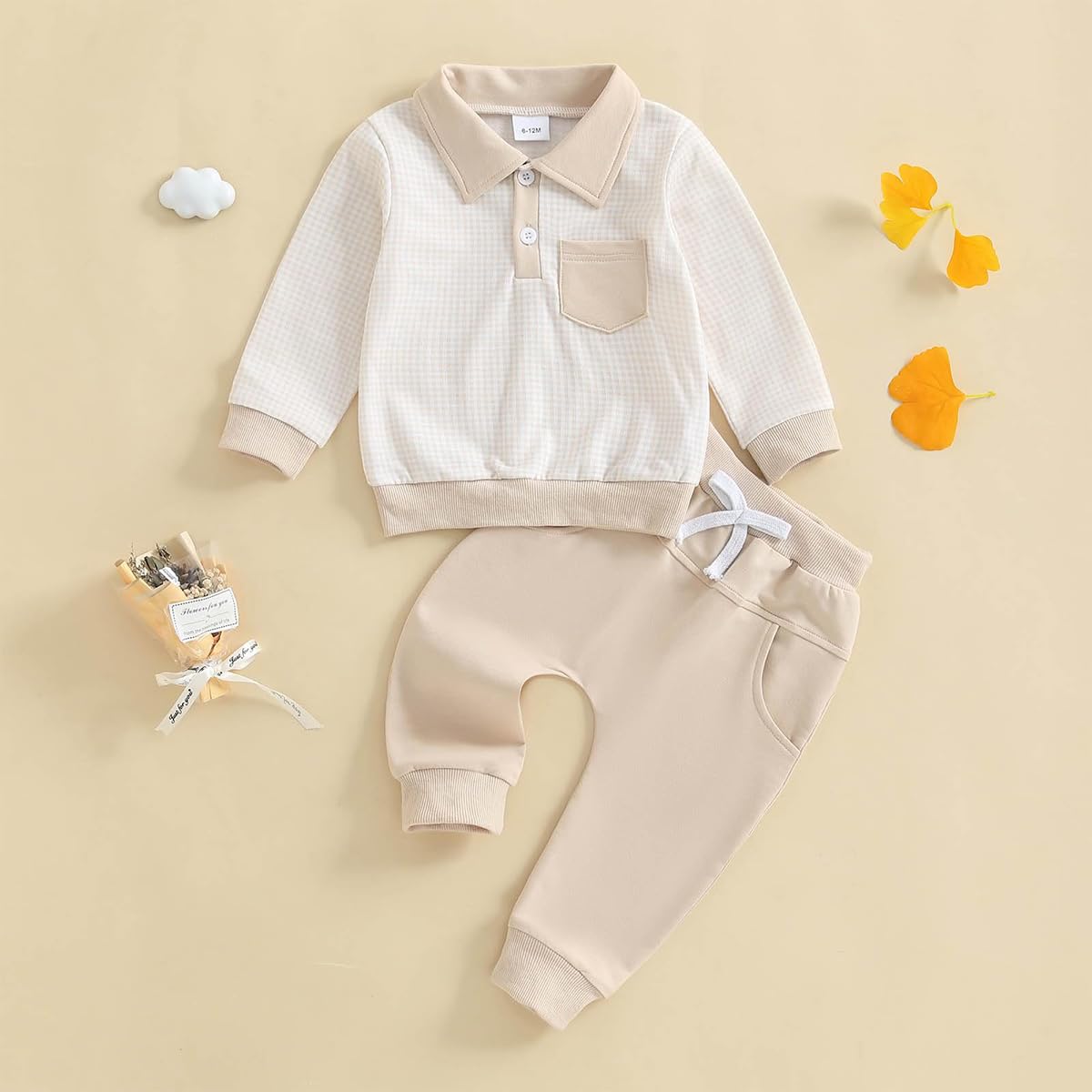 Kleinkind Baby Jungen Kleidung Outfits Langarm Turn-Down Kragen Plain / Checked Sweatshirt und Hose 2 Stück Herbst Winter Trainingsanzug Set