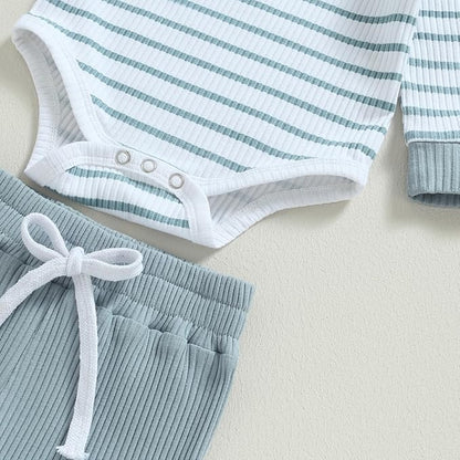 JiAmy Baby Boys' Clothing Long Sleeve Striped Bodysuit Romper + Trousers Outfit Set Newborn Soft Cotton Baby Clothing 0-24 Months