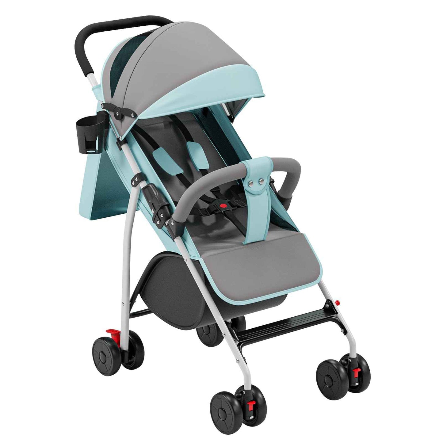 Buggy für Babys, ultraleicht, kompakt, faltbar und neigbar, von Geburt bis 25 kg, mit Trolley-System, Regenschutz inklusive, ausziehbarer Haube, C-schwarz