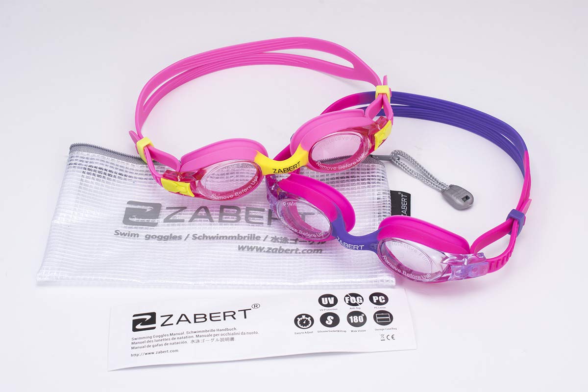 ZABERT K20 2er Pack Schwimmbrille für Kinder, Antibeschlag UV-Schutz, für Kinder Alter 3-10 Jahre