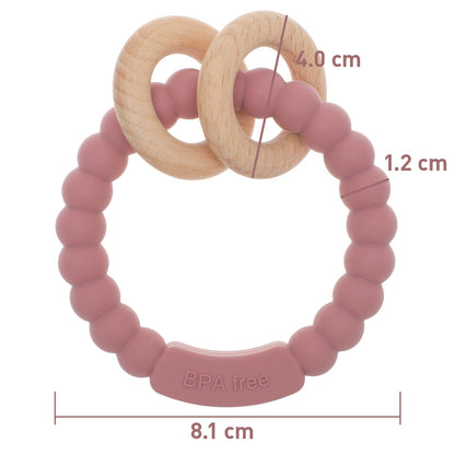 meanus Beißringe für Babys, Beißring Spielzeug aus Silikon und Buche, BPA-frei (Ether)