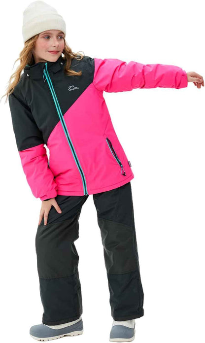 Children's Ski Suit Girls Waterproof Windproof and Warm 2-Piece with Hood 6-16 Years Outdoor Sports, Mountaineering, Skiing
