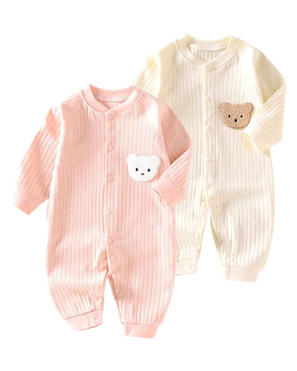 WYTbaby Baby Strampler Neugeborene Baumwolle Jumpsuit 2er-Pack Langarm Einteiligen Overall Kleidung für Baby Junge und Mädchen 0-12 Monate