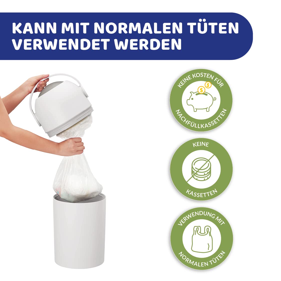 Chicco Windeleimer Odour Off, geruchsdichtes System, platzsparender Baby Windeleimer mit Deckel, einfach zu benutzen und zu reinigen, Ohne Nachfüllkassetten, funktioniert mit herkömmlichen Tüten