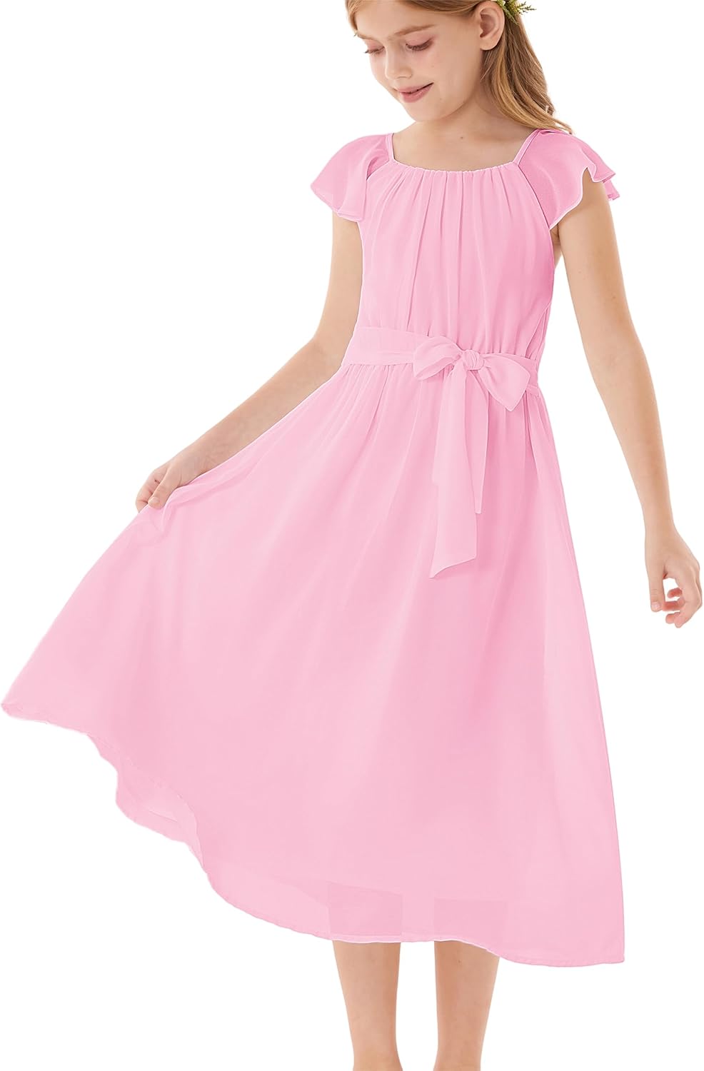 GRACE KARIN Girls Summer Dress Elegant Chiffon Princess Long Dress Wedding Guest Evening Dress for Teenage Girls 5-14 Years 
