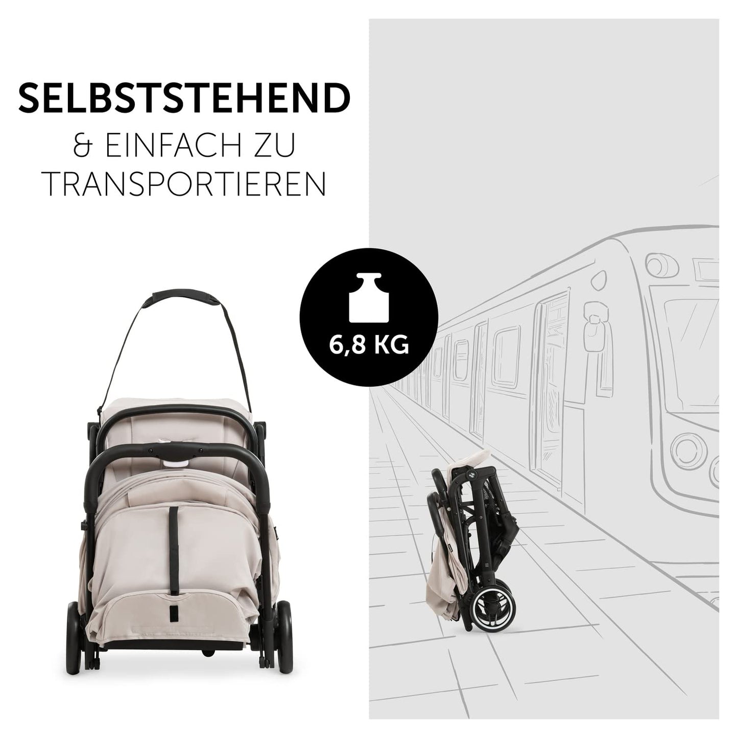 hauck Travel N Care, Dark Olive - Reise Buggy für Kinder ab Geburt bis 22 kg - mit Liegefunktion - Leicht 6,9 kg & Kompakt - Klein Zusammenklappbar - UPF 50+ - EVA Räder - Korb bis 3 kg