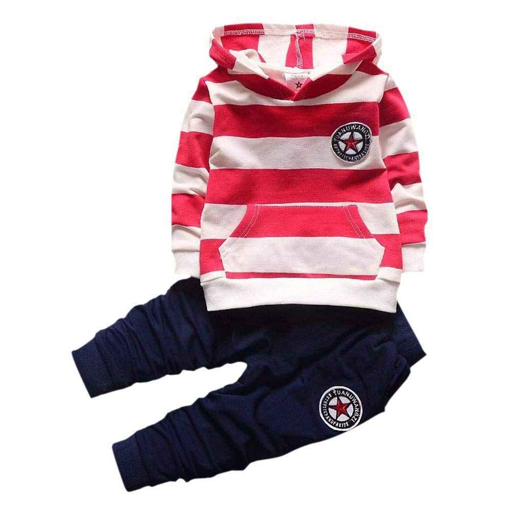 Shiningup Baby Tracksuit Boys Clothing Set Outfit Long Hooded Striped T-Shirt and Trousers for 0-4 Years Small Kids