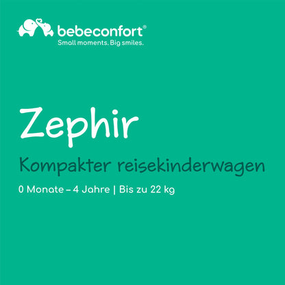 Bebeconfort Zephir, kompakter Baby Kinderwagen, 0–4 Jahre (bis zu 22 kg), leichter Reise Buggy (4,5 kg), in Kabinengröße, flacher und verstellbarer Sitz, Aufbewahrungskorb, Mineral Green