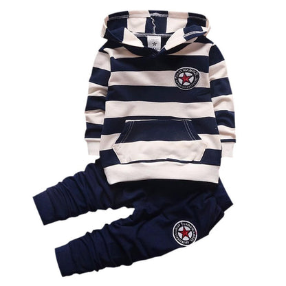 Baby Trainingsanzug Jungen Kleidung Set Outfit Lange Kapuze Gestreifte T-Shirt und Hosen für 0-4 Jahre kleine Kinder