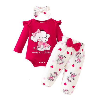 Toddler Girls Long Sleeve Cartoon Prints Romper Body Trousers Headbands Outfits Baby Clothing 6 Months Boy Baby Things For Girls
