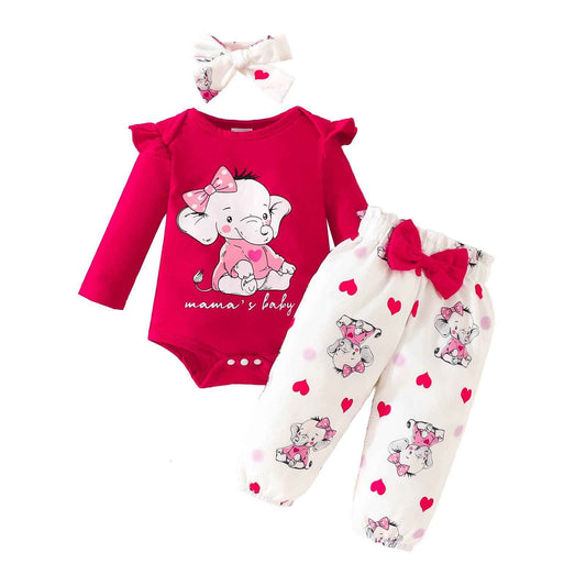 Toddler Girls Long Sleeve Cartoon Prints Romper Body Trousers Headbands Outfits Baby Clothing 6 Months Boy Baby Things For Girls