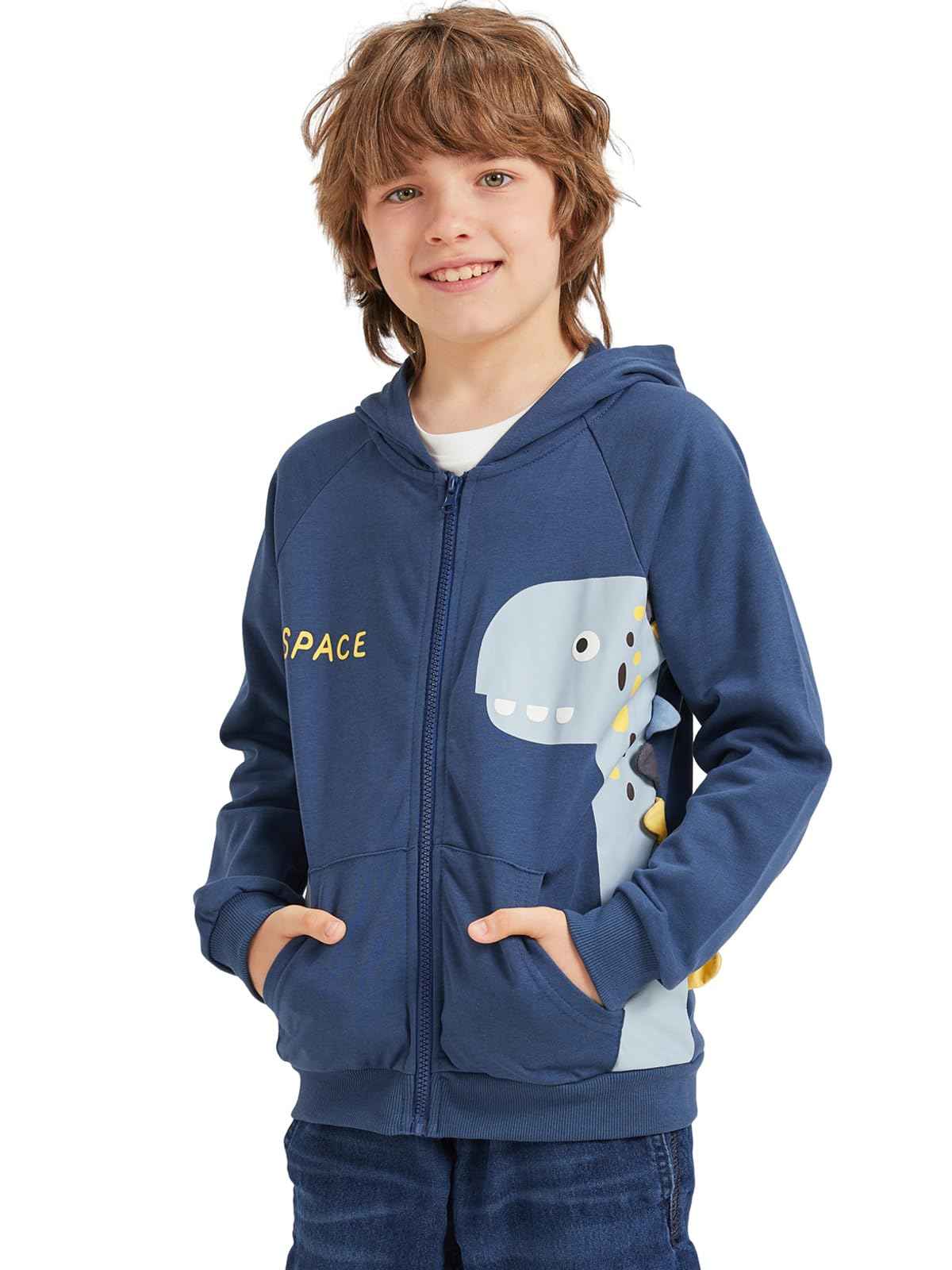 Alleen Boys' Sweat Jacket Hoodie Long Sleeve Cotton Children's Pullover Dino Hoodie Jacket with Hood and Zip
