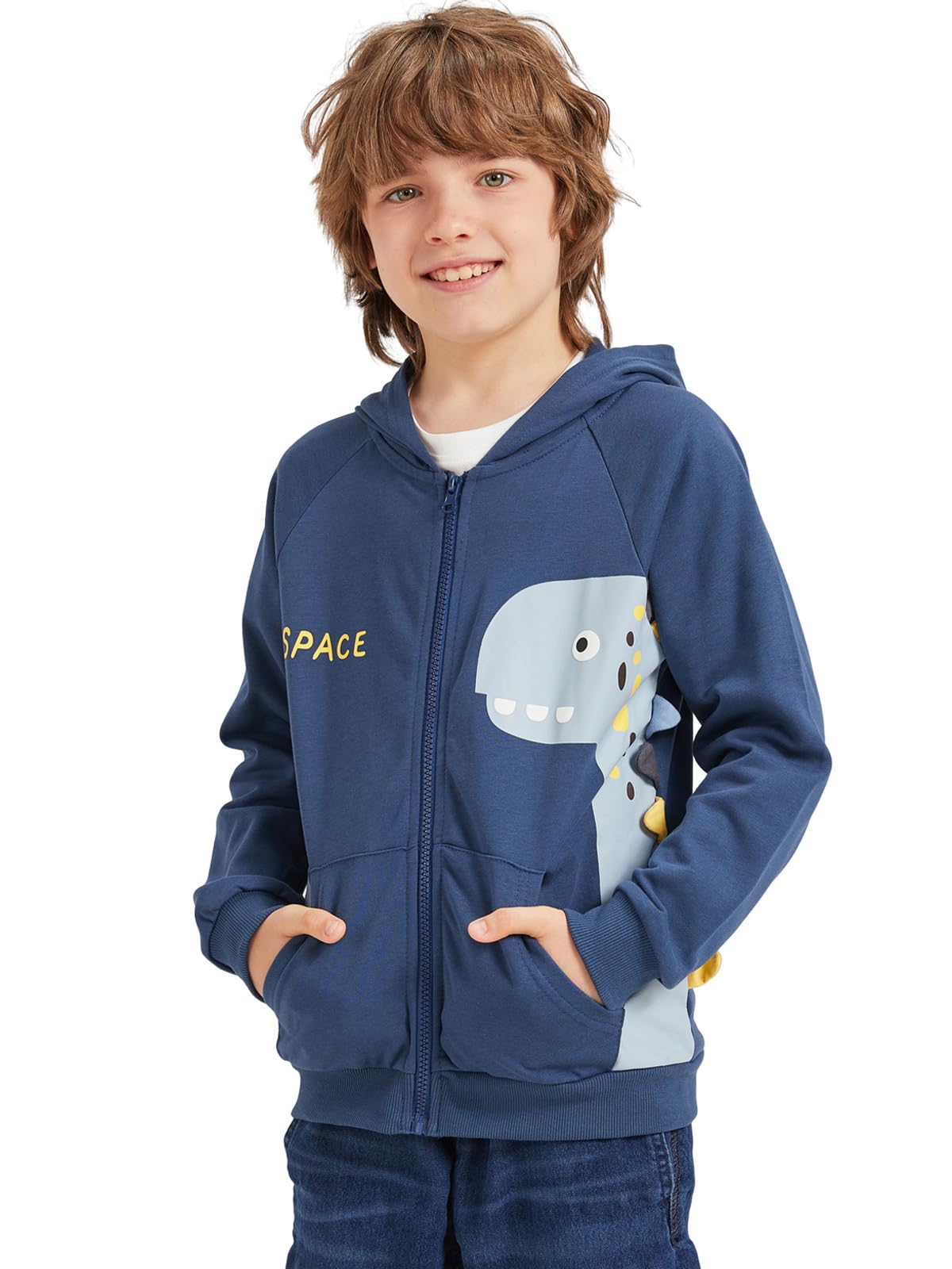 Alleen Boys' Sweat Jacket Hoodie Long Sleeve Cotton Children's Pullover Dino Hoodie Jacket with Hood and Zip 