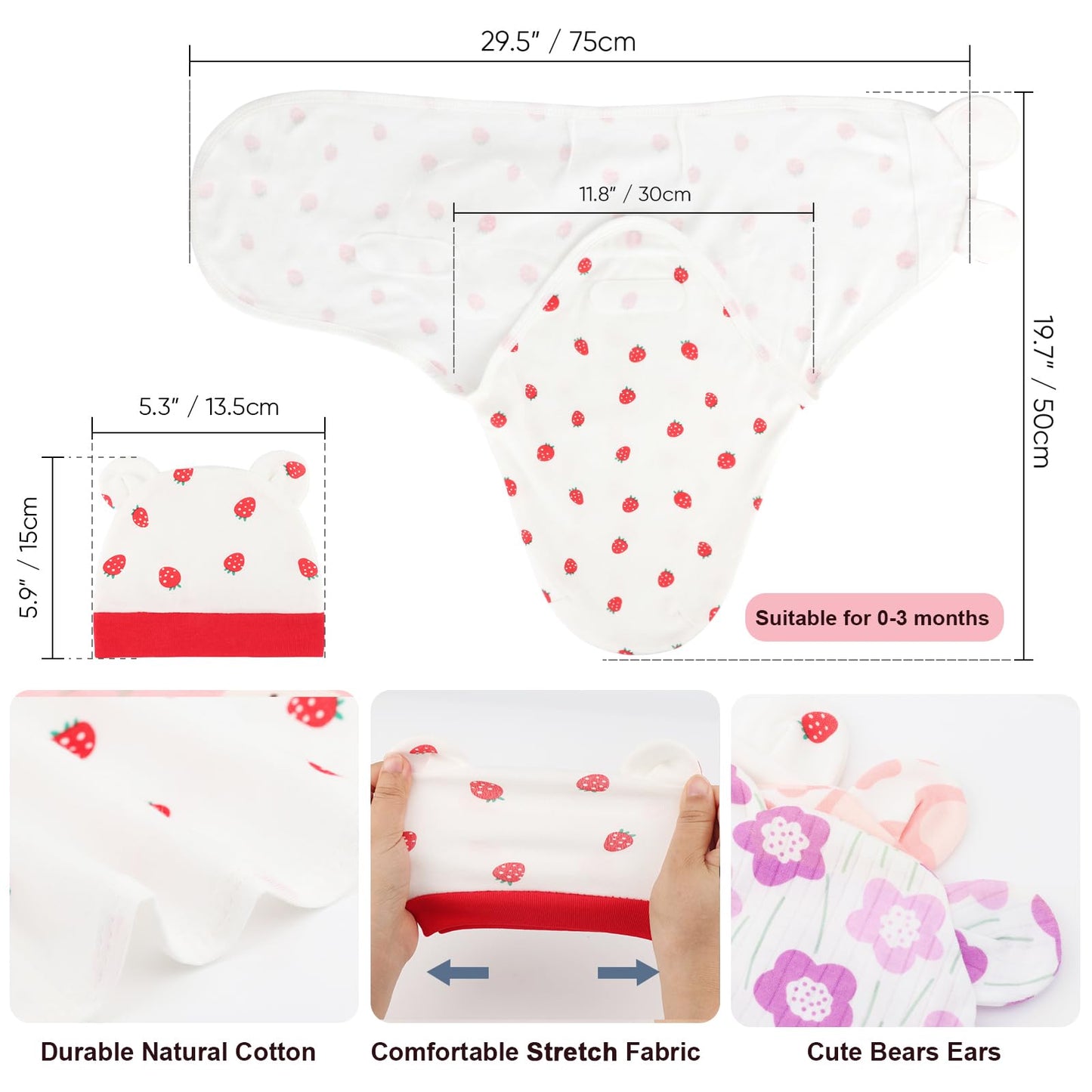 Neugeborene Swaddle Decke Hut Set Baby Gedruckt Swaddles Säugling Einstellbar Schlafsack für 0-3 Monate Mädchen Jungen