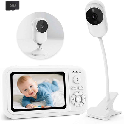 Baby Monitor with Camera, 1080P Baby Camera Monitor with Holder and Bed Clip Without WiFi, 2-Way Audio, Crying Detection, 4x Zoom, Night Vision, Temperature Sensor, 3.5 Inch LCD Baby Monitor with SD