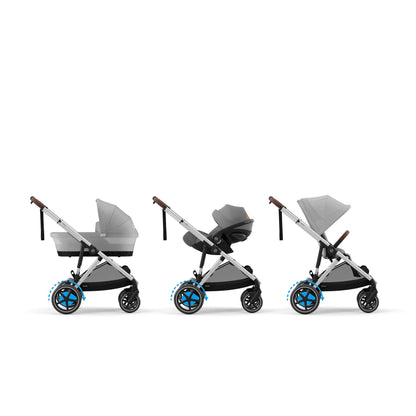 CYBEX Gold Kinderwagen e-GAZELLE S, Ab Geburt bis ca. 4 Jahre, Max. 22 kg (Single-Modus) / 2x 22 kg (Duo-Modus), All-in-1-System mit E-Antrieb und 20+ Konfigurationen, Stone Grey