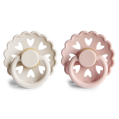 FRIGG Fairytale Schnuller 2 Packung | Latex Schnuller | BPA-Frei | Hergestellt in Dänemark | Symmetrischer Sauger in Kirschform (Twilight Mauve/Primrose, Größe 1 (0-6 Monate))