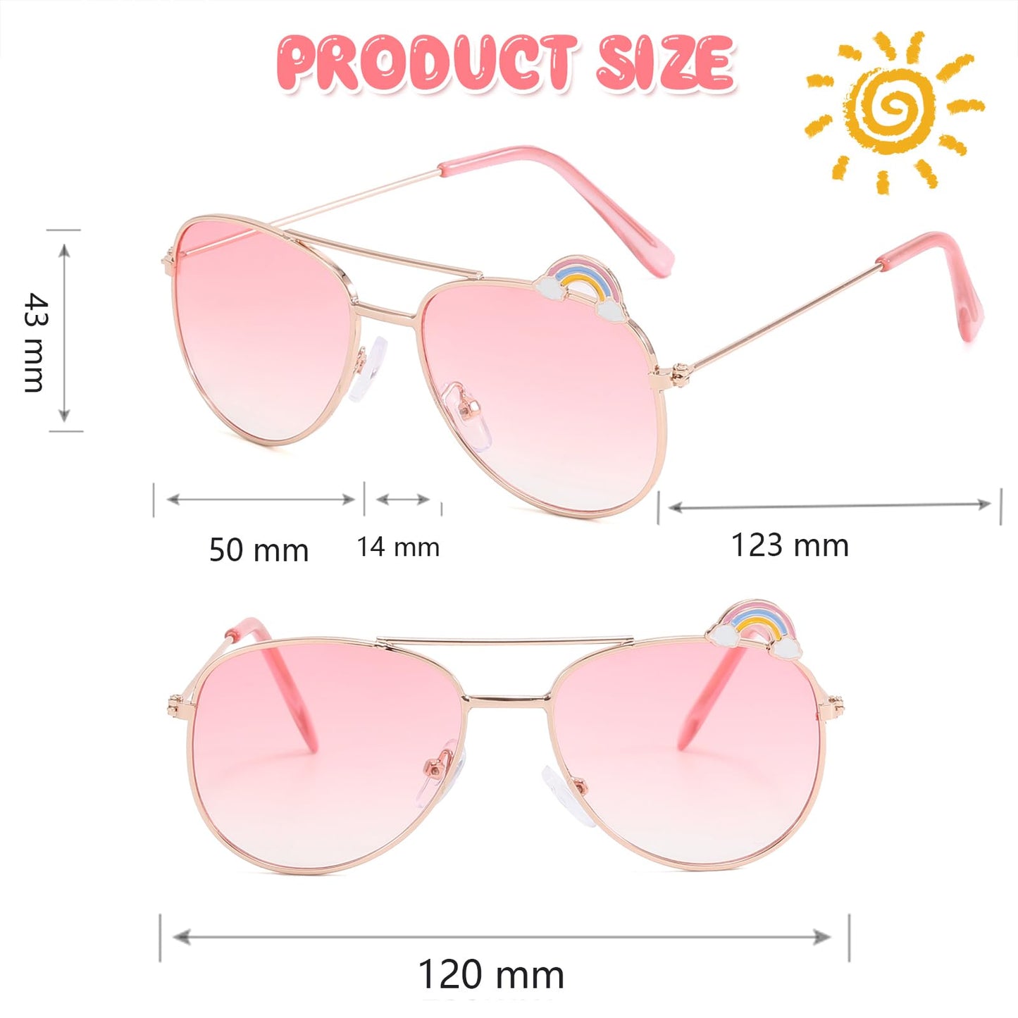Hifot Sonnenbrille Kinder für Mädchen, Kinder Pilotenbrille mit Edelstahl Metall Gestel Kleinkind Sonnenbrille Kinder Sonnenbrillen 3-12jahre