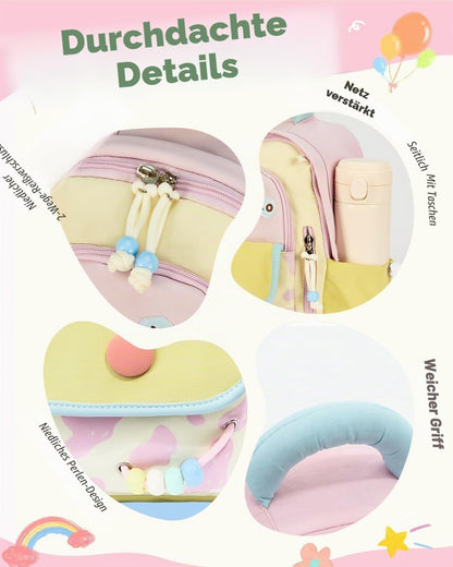PROTAURI Kindergartenrucksack Mädchen 2-5 Jahre 8L 3D Eis, Dunkelrosa | mit Brustgurt wasserabweisend leicht atmungsaktiv ergonomisch Macaron-Farben